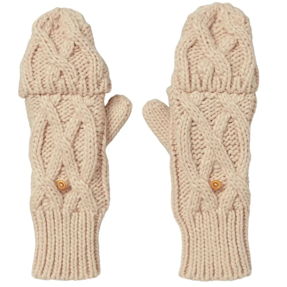 CALIA Women's Cable Pop Top Mitten, cream, NWT